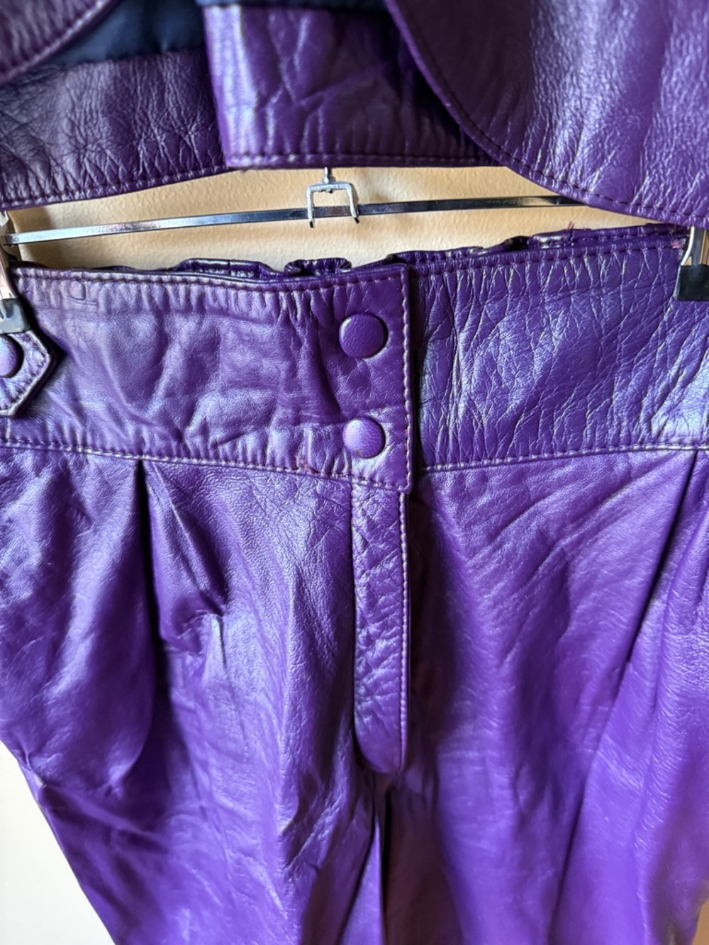 80s vintage!!! Bold Purple Leather Jacket and Pants Set - Picture 6 of 11